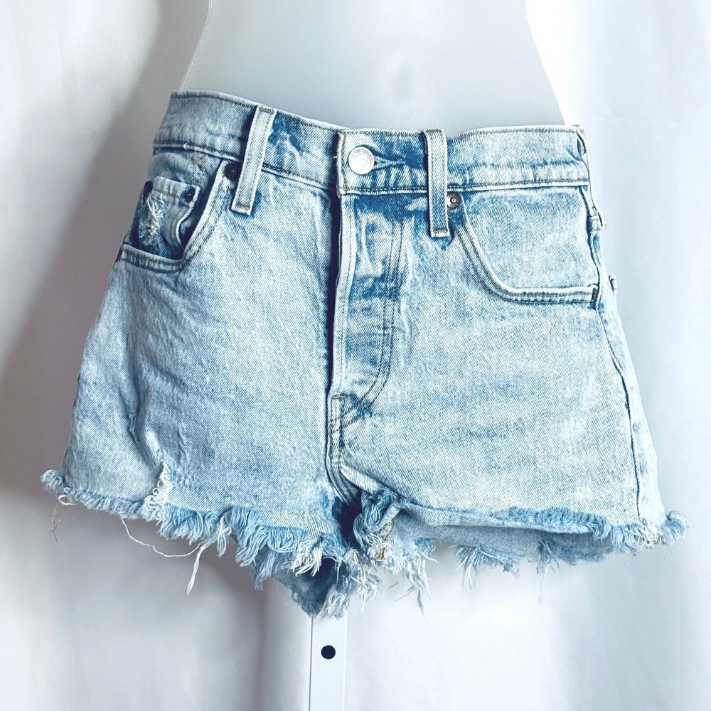 Levis 501 Original Light Wash High-Rise Distressed CutOff Shorts Button Fly | 25 - Picture 2 of 10